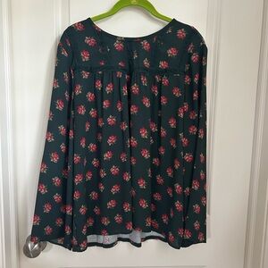 LOFT Dark Green Floral Blouse